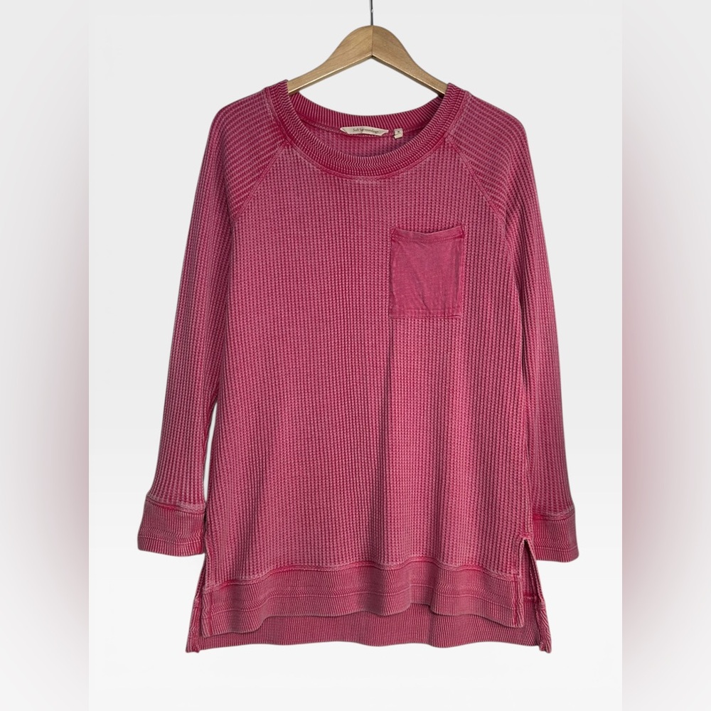 Soft Surroundings Pink Waffle Knit Long Sleeve Tunic Shirt Medium